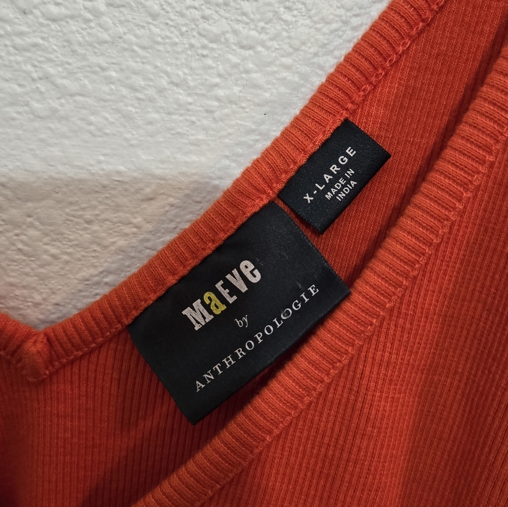 Maeve Bright Orange Puff-Sleeve V-Neck Top - Picture 6 of 13